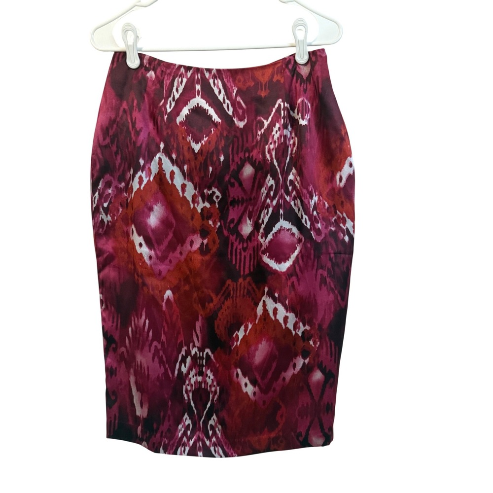 Spiegel Womens Silk Pencil Skirt Pink Red Abstract Ikat Print Size 6